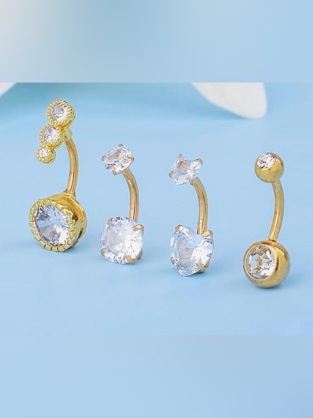 Gold Crystal Dangle Belly Button Rings – 8-Pack - Picture 3 of 7